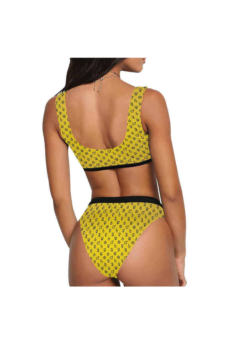 Planet Symbol Gold Sport Top & High-Waisted Bikini Swimsuit (Model S07) - Objet D'Art