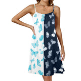 but split left dk blue Drawstring Neck Sleeveless Dress (Model D68)