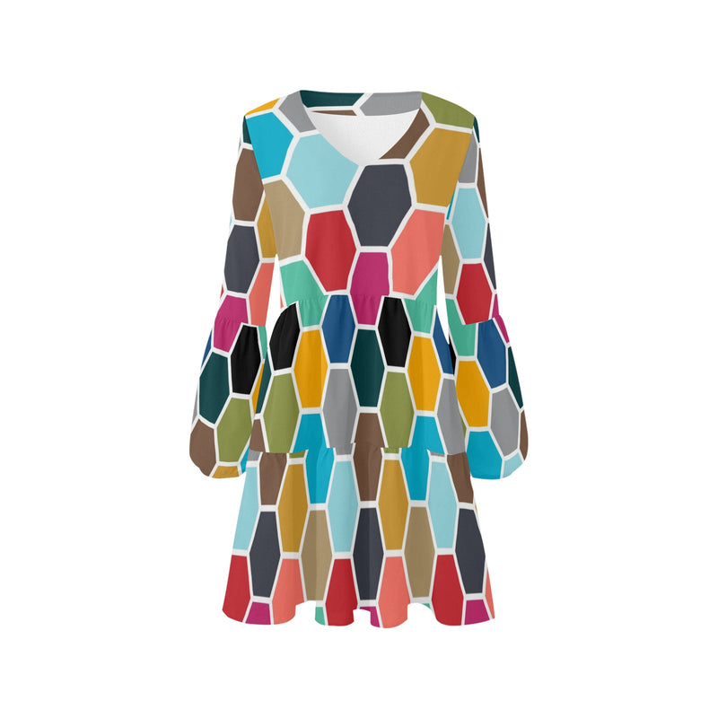 color hex print 2 V-Neck Loose Fit Dress (Model D62) - Objet D'Art