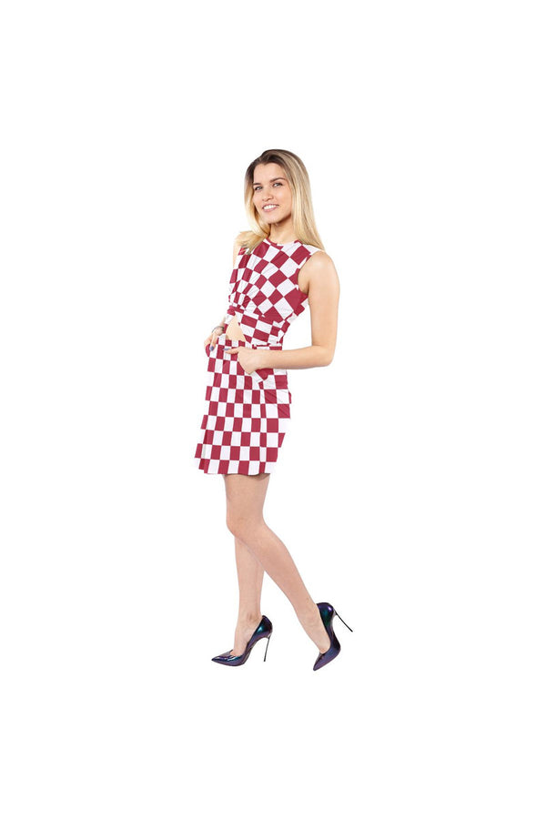 Red Checker Sleeveless Cutout Waist Knotted Dress - Objet D'Art