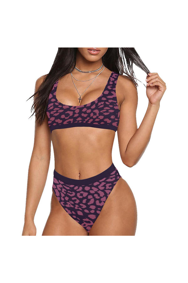 Berry Leopard Sport Top & High-Waisted Bikini Swimsuit - Objet D'Art Online Retail Store