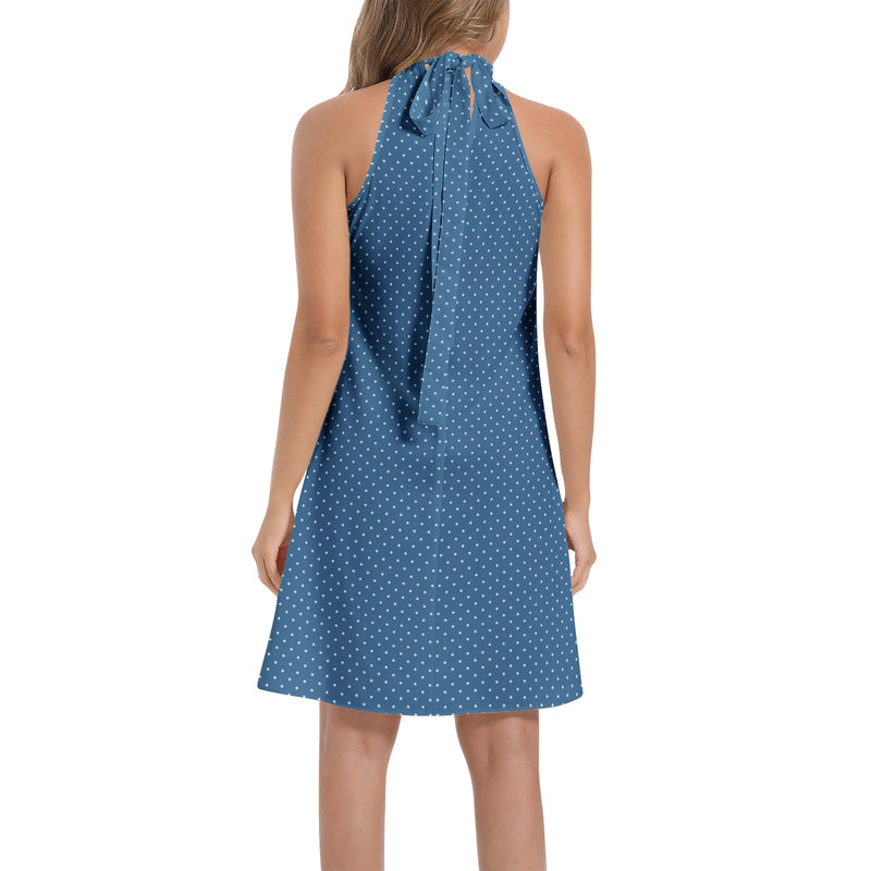 Micro Polka dot Tie Back Halter Neck Flared Dress - Objet D'Art