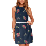 floral blue rose print 5 Eos Women's Sleeveless Dress (Model D01) - Objet D'Art