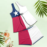 sm star print Women's Vest Skirt Split Swimsuit (Model S47) - Objet D'Art