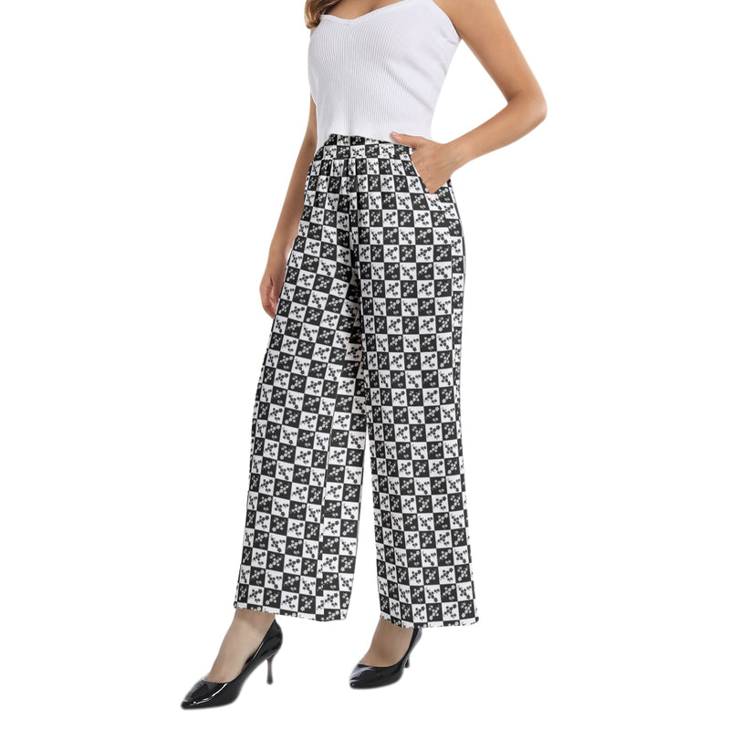 Floral Check Print Elastic Waist Wide Leg Pant - Objet D'Art
