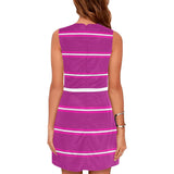 fuchsia and white micro striped print 9a Eos Women's Sleeveless Dress (Model D01) - Objet D'Art