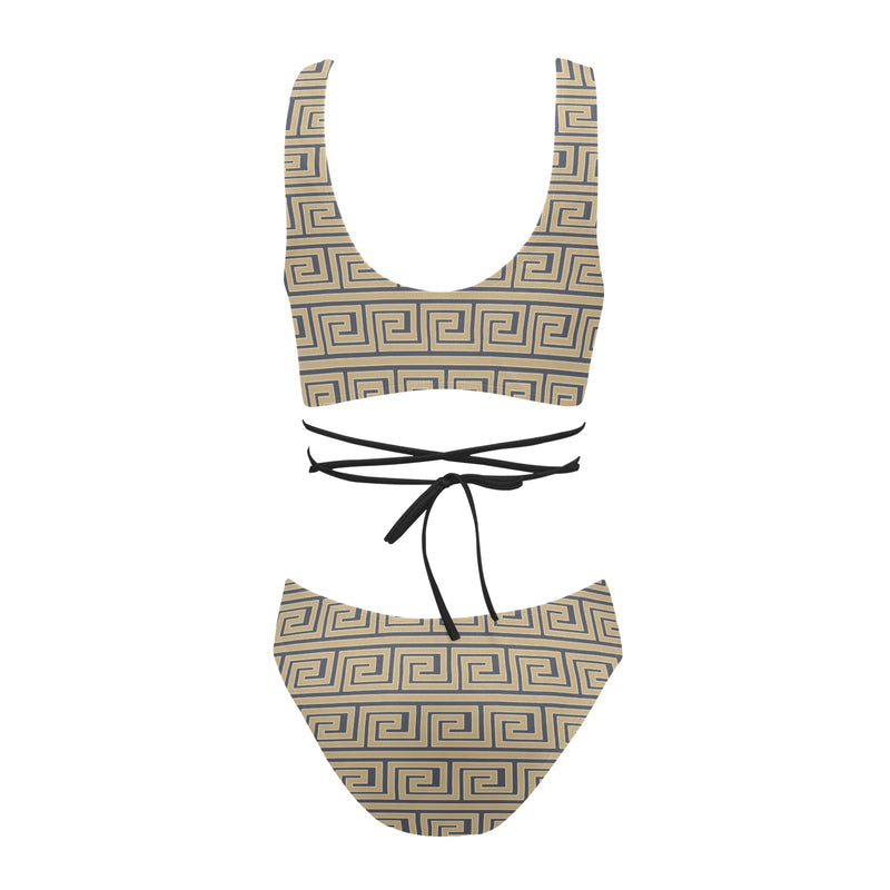 light brown greek key print 78 Cross String Bikini Set (Model S29) - Objet D'Art