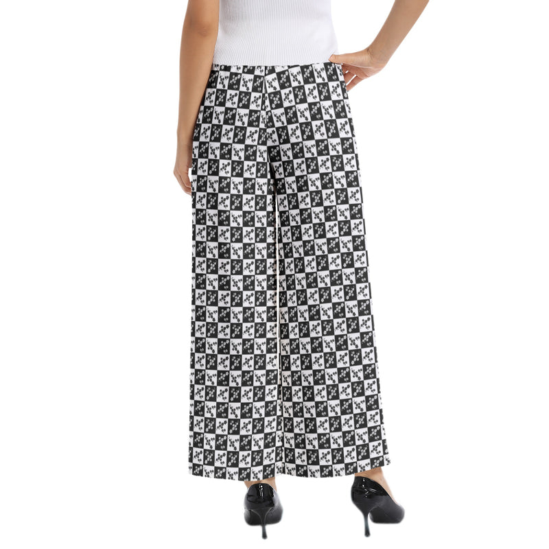 Floral Check Print Elastic Waist Wide Leg Pant - Objet D'Art