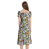 Butterfly Print Puff Sleeve Split Thigh Midi Dress - Objet D'Art
