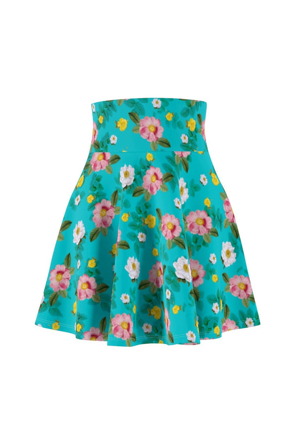 Robin's Egg Floral Women's Skater Skirt - Objet D'Art