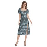 Puff Sleeve Split Thigh Midi Dress - Objet D'Art