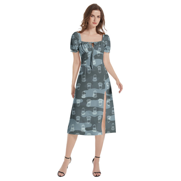 Puff Sleeve Split Thigh Midi Dress - Objet D'Art