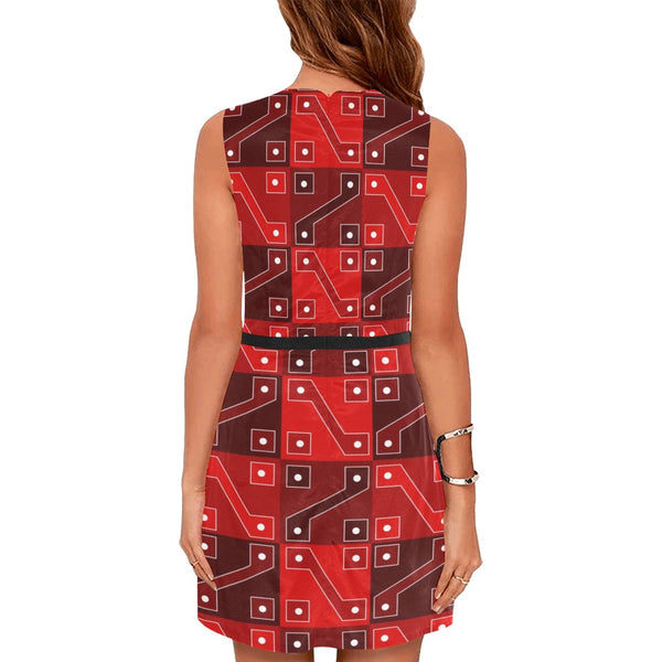 inca squares print Eos Women's Sleeveless Dress (Model D01) - Objet D'Art