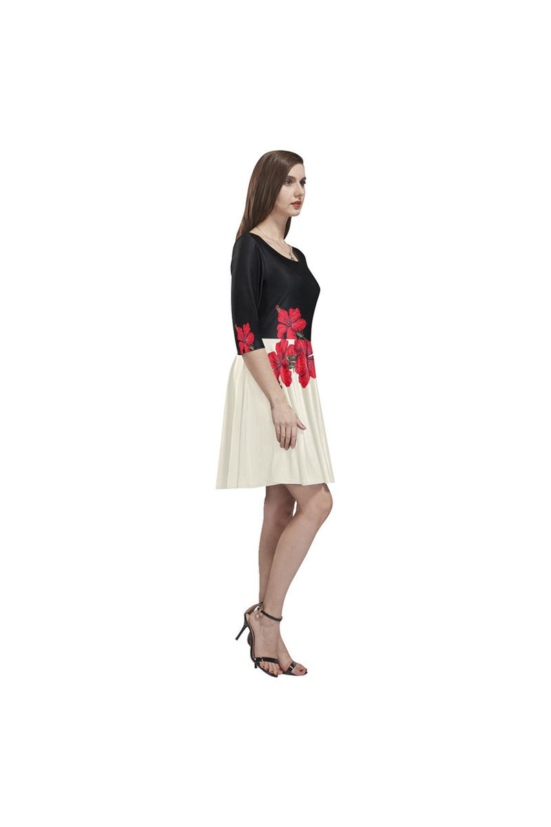 Hibiscus Accented Tethys Half-Sleeve Skater Dress - Objet D'Art
