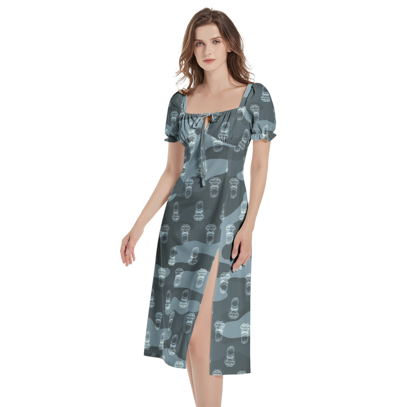 Puff Sleeve Split Thigh Midi Dress - Objet D'Art