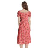Water Floral Puff Sleeve Split Thigh Midi Dress - Objet D'Art