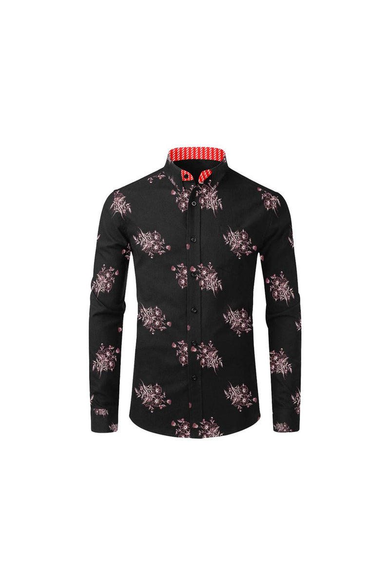 Midnight Black Floral Men's All Over Print Casual Dress Shirt (Model T61) - Objet D'Art