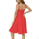 Red Sleeveless Square Neck Flare Hem Midi Dress - Objet D'Art