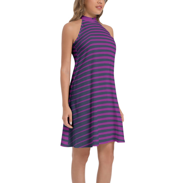 Lavender Wedge Tie Back Halter Neck Flared Dress - Objet D'Art