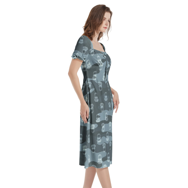 Puff Sleeve Split Thigh Midi Dress - Objet D'Art