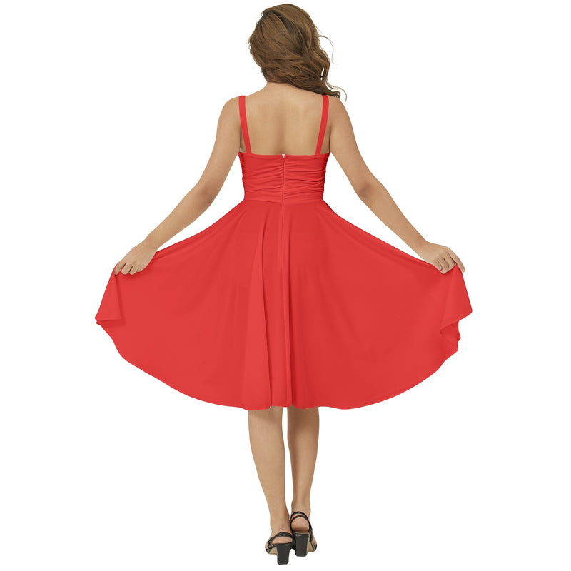 Red Sleeveless Square Neck Flare Hem Midi Dress - Objet D'Art
