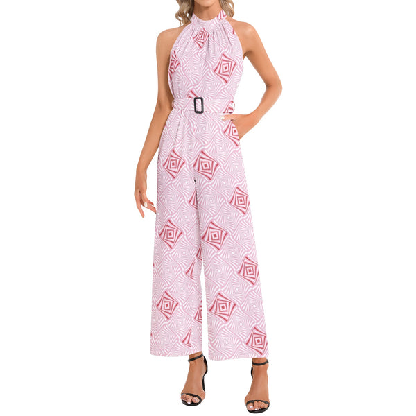 Halter Neck Buckle Belted Jumpsuit - Objet D'Art