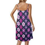 lg lav purple print Drawstring Neck Sleeveless Dress (Model D68)