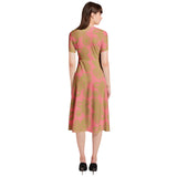 Dark Pink and Green Puff Sleeve Button Through Dress - Objet D'Art