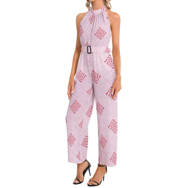 Halter Neck Buckle Belted Jumpsuit - Objet D'Art