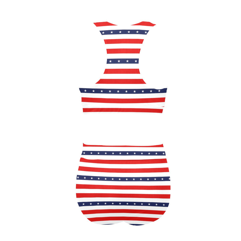 americana stars and stripes striped print 2 Crop Top Bikini Set (Model S21) - Objet D'Art
