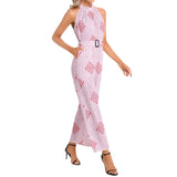 Halter Neck Buckle Belted Jumpsuit - Objet D'Art