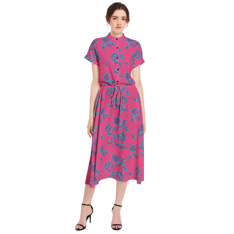 Drawstring Waist A-line Flared Midi Dress - Objet D'Art