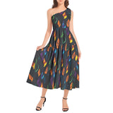 Seashell Print Ruffle Hem One Shoulder Midi Dress - Objet D'Art