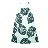 dark green light green background print Drawstring Neck Sleeveless Dress (Model D68) - Objet D'Art