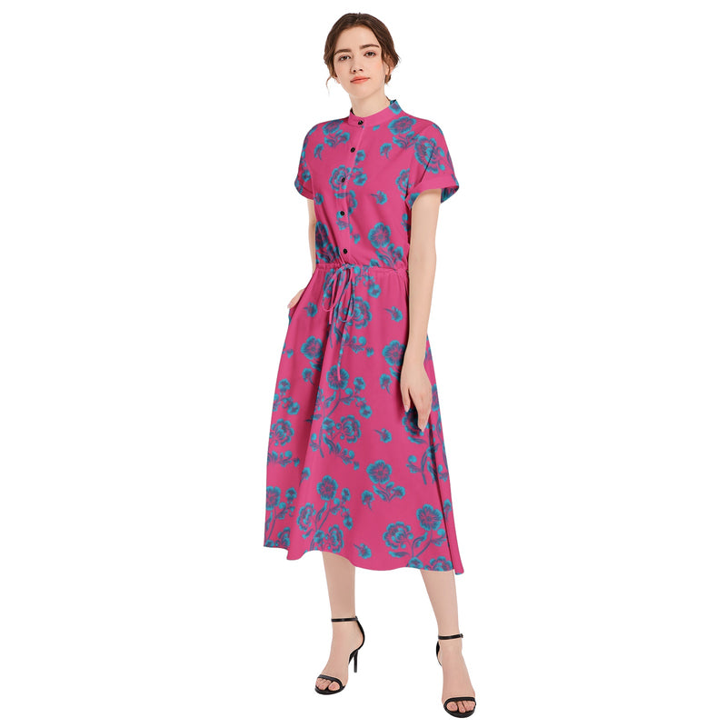 Drawstring Waist A-line Flared Midi Dress - Objet D'Art