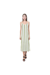 Pepper Green Vertical Striped V-Neck Open Fork Long Dress - Objet D'Art