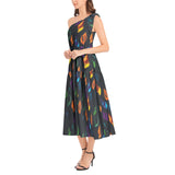 Seashell Print Ruffle Hem One Shoulder Midi Dress - Objet D'Art