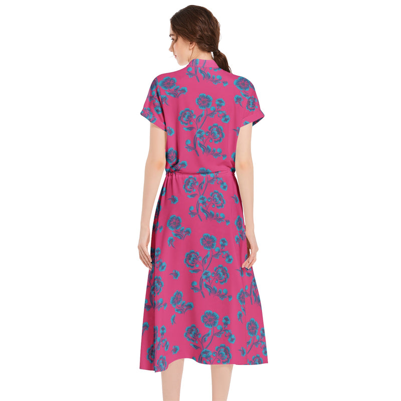 Drawstring Waist A-line Flared Midi Dress - Objet D'Art