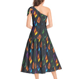 Seashell Print Ruffle Hem One Shoulder Midi Dress - Objet D'Art