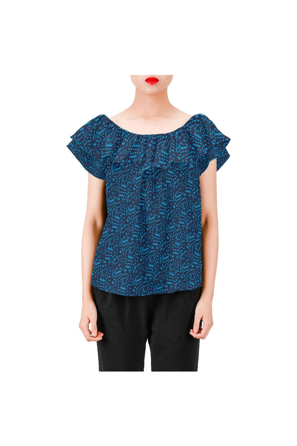 Musical Notes Women's Off Shoulder Blouse with Ruffle - Objet D'Art Online Retail Store