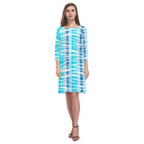 blue wave tiger stiped print 5B Rhea Loose Round Neck Dress(Model D22) - Objet D'Art