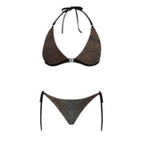 bronze print 2 swimsuit Buckle Front Halter Bikini Swimsuit (Model S08) - Objet D'Art