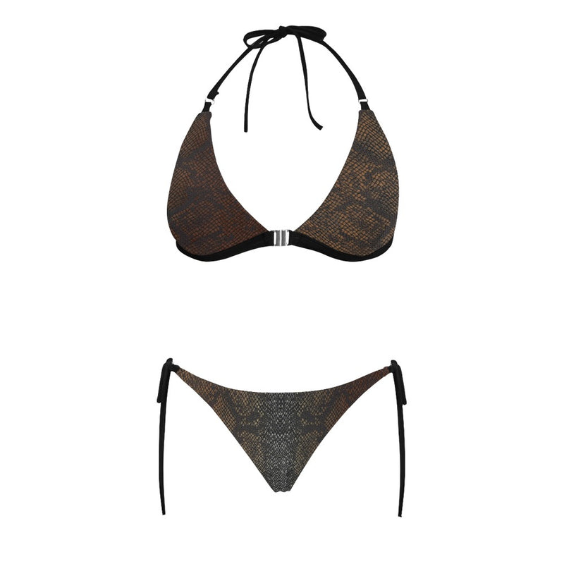 bronze print 2 swimsuit Buckle Front Halter Bikini Swimsuit (Model S08) - Objet D'Art