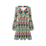 colorful hex swimwear print V-Neck Loose Fit Dress (Model D62) - Objet D'Art