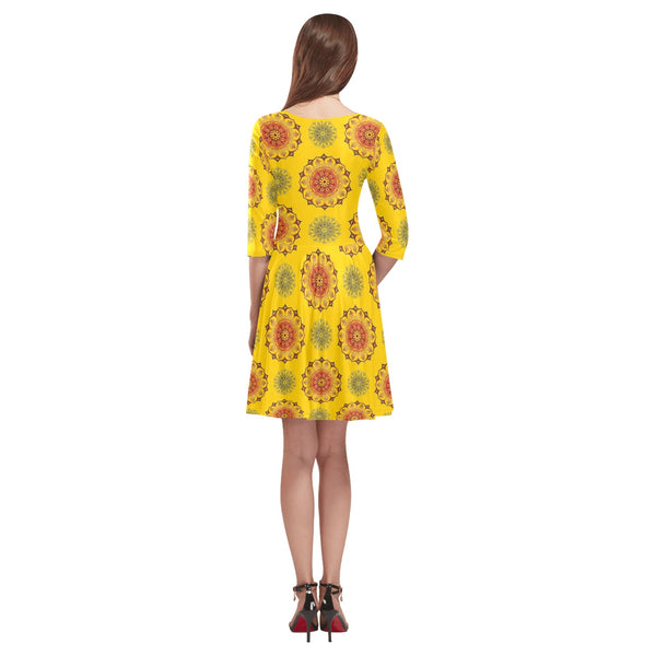 mandala gold print 3 Tethys Half-Sleeve Skater Dress(Model D20) - Objet D'Art