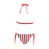 stars and stripes print 2 Buckle Front Halter Bikini Swimsuit (Model S08) - Objet D'Art