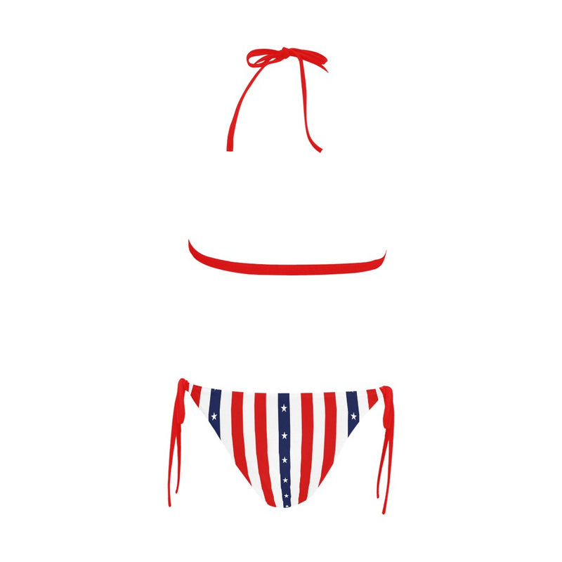 stars and stripes print 2 Buckle Front Halter Bikini Swimsuit (Model S08) - Objet D'Art