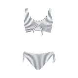 white dark blue striped print 2 Bow Tie Front Bikini Swimsuit (Model S38) - Objet D'Art