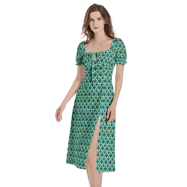Puff Sleeve Split Thigh Midi Dress - Objet D'Art
