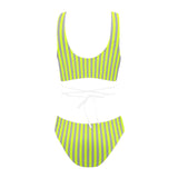 neon green striped Cross String Bikini Set (Model S29) - Objet D'Art